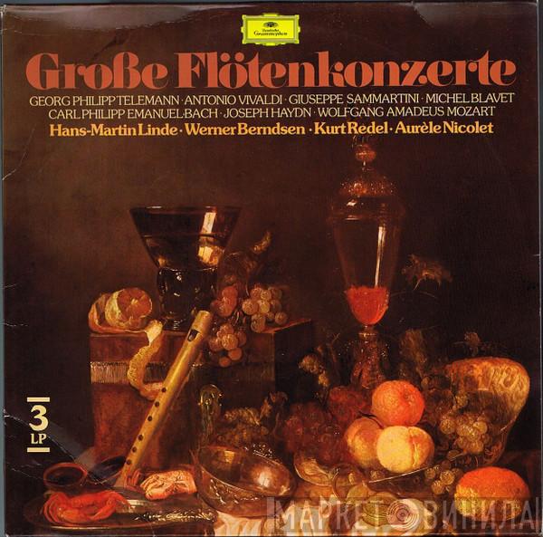 , Georg Philipp Telemann , Antonio Vivaldi , Giuseppe Sammartini , Michel Blavet , Carl Philipp Emanuel Bach , Joseph Haydn , Wolfgang Amadeus Mozart , Hans-Martin Linde , Werner Berndsen , Kurt Redel  Aurèle Nicolet  - Große Flötenkonzerte