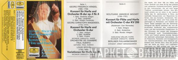 · Nicanor Zabaleta · Georg Friedrich Händel , Georg Christoph Wagenseil , Louis Spohr  Wolfgang Amadeus Mozart  - Hände-Wagenseil: Harfenkonzerte  Spohr: Variationtn für Harfe  Mozart: Konzert für Flöte Und Harfe