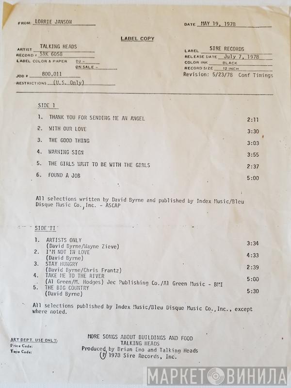  Talking Heads  - More Songs About Buildings And Food