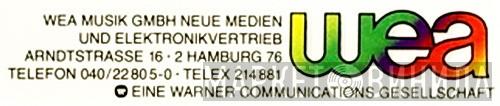 WEA Musik GmbH Neue Medien Und Elektronikvertrieb - Винил CD и Кассеты лейбла WEA Musik GmbH Neue Medien Und Elektronikvertrieb на сайте МаркетВинила